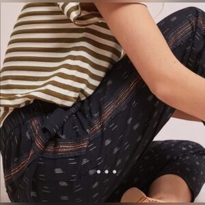 Anthropologie Black Beaded Printed Beach Crop Pants Size M